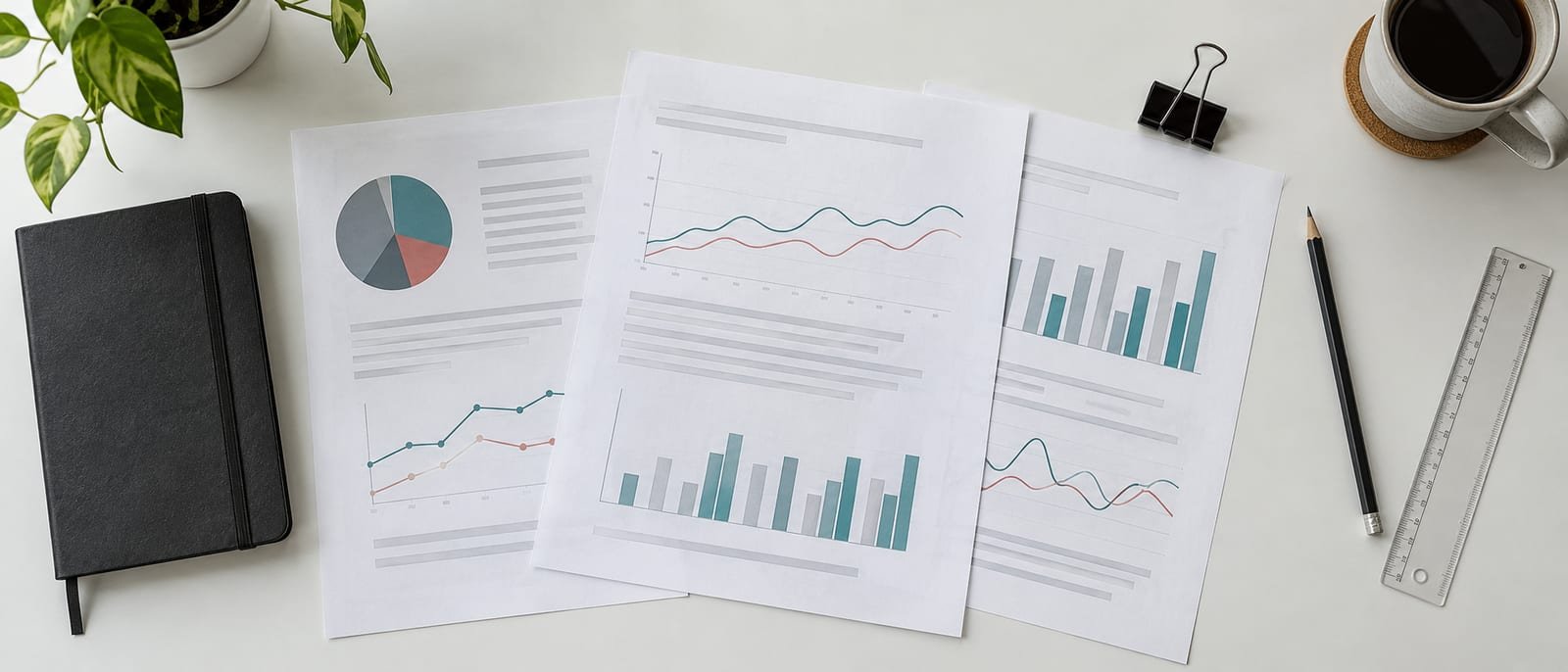 Illustrative research documents on a desk