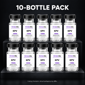 Catalog illustration of 10 KPV bottles, 10 mg per bottle; not an actual inventory photograph.